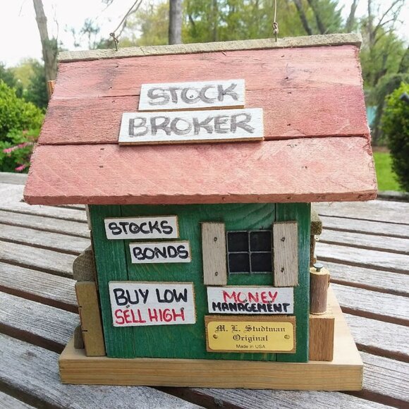 M.L. Studtman Original Folk Art Birdhouse Stock Broker Financial Planner Gift - Picture 3 of 6